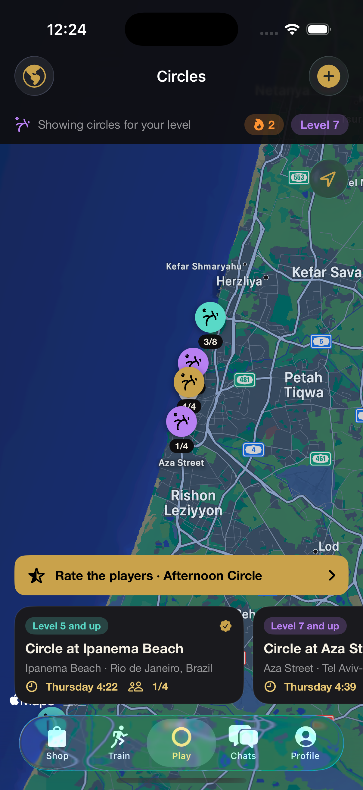 Circles map in the TATU BOLA app