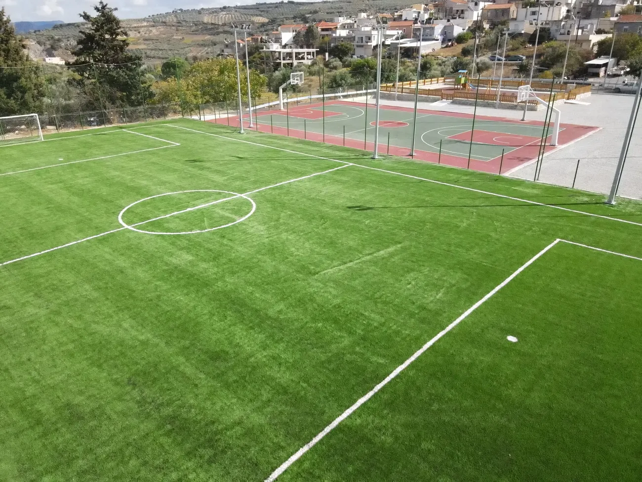 Synthetic turf and courts of the Evgeniki sports park