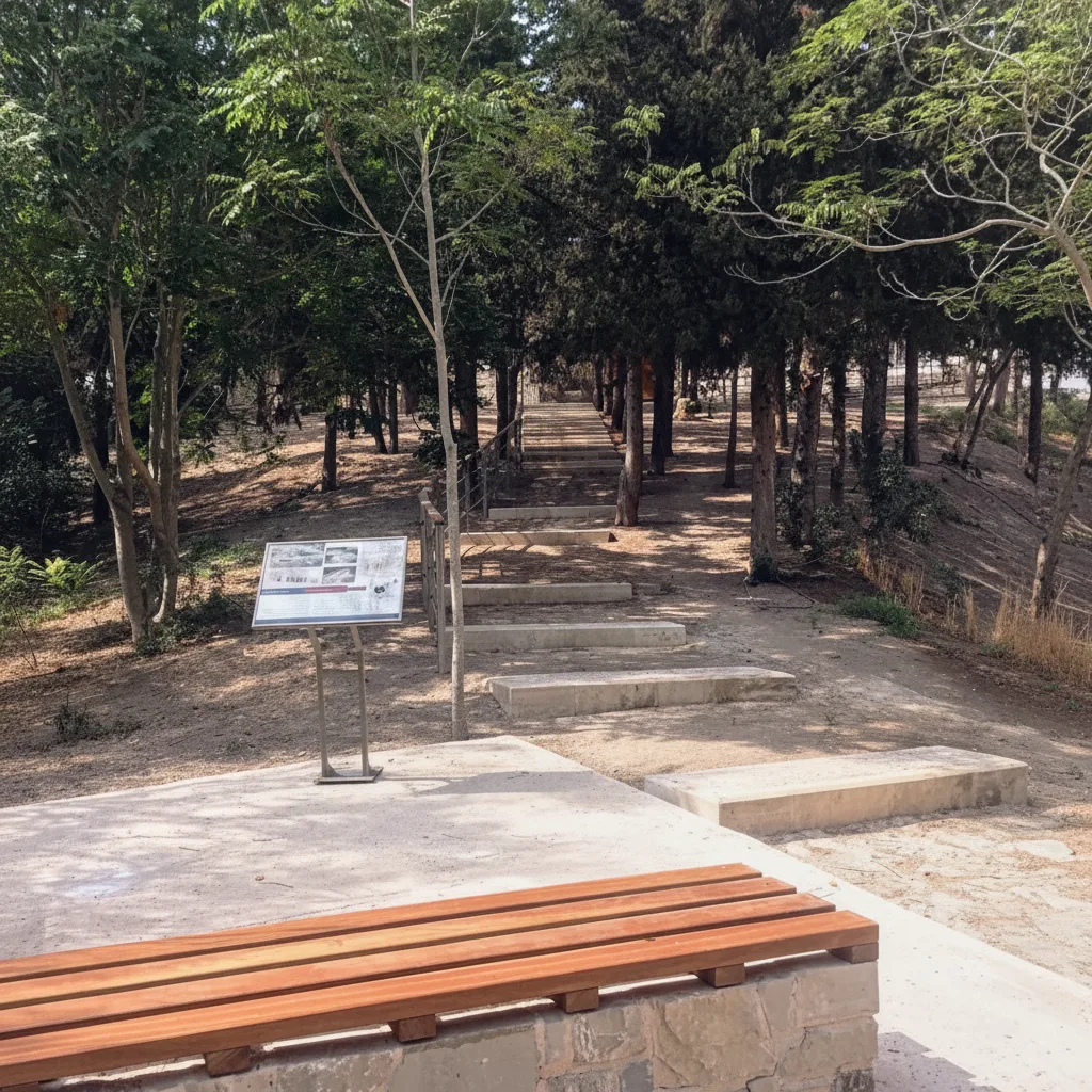 Stone bench and information point on the Knossos visitor route