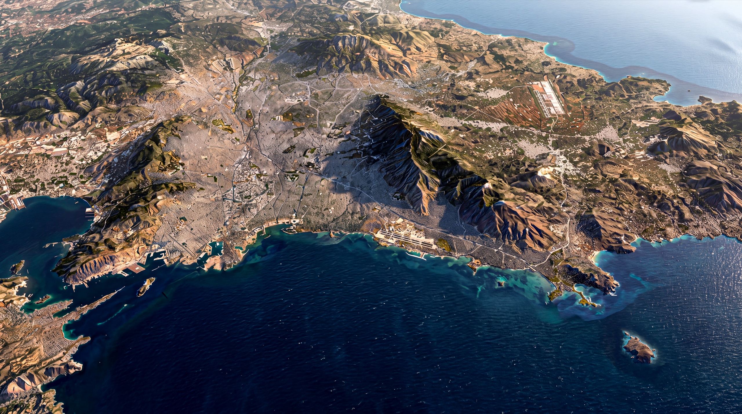 Aerial view of the Athens basin and the Saronic coast