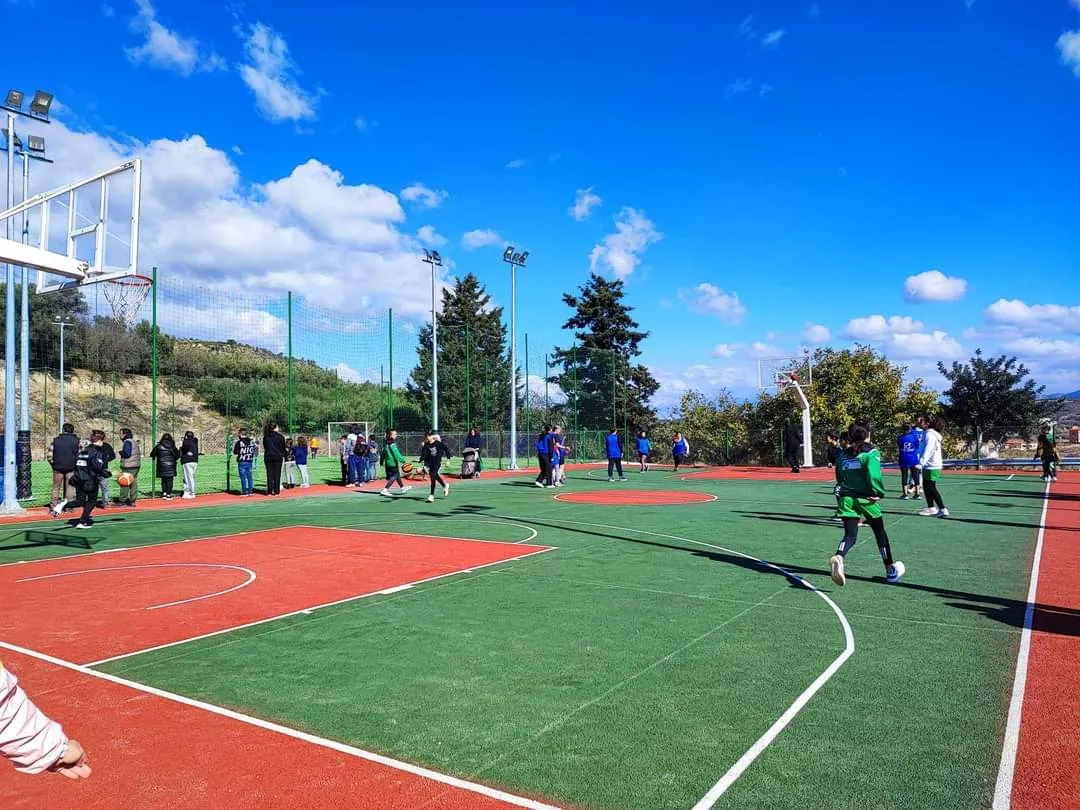 Basketball game on the court at Evgeniki Stadium
