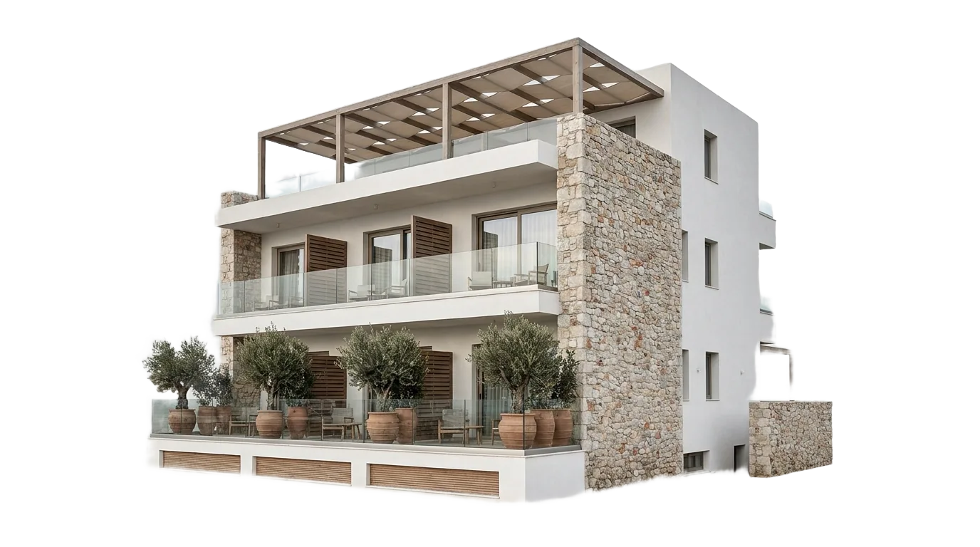 Boutique hotel built by Lydakis Construction in Agios Nikolaos, Crete