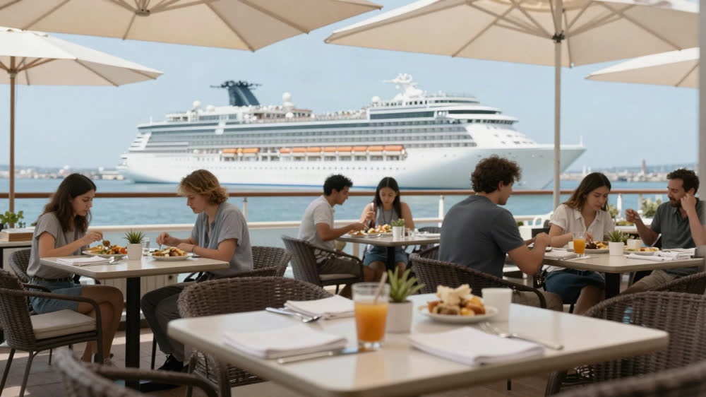 The fear shows up at lunch on the first port day