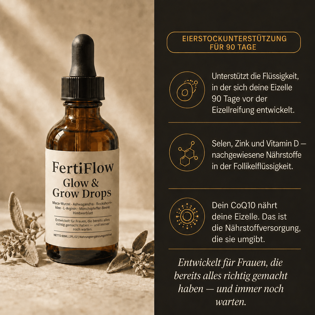FertiFlow Glow & Grow Drops — Hoffnung beginnt hier. 2 Tropfen täglich.
