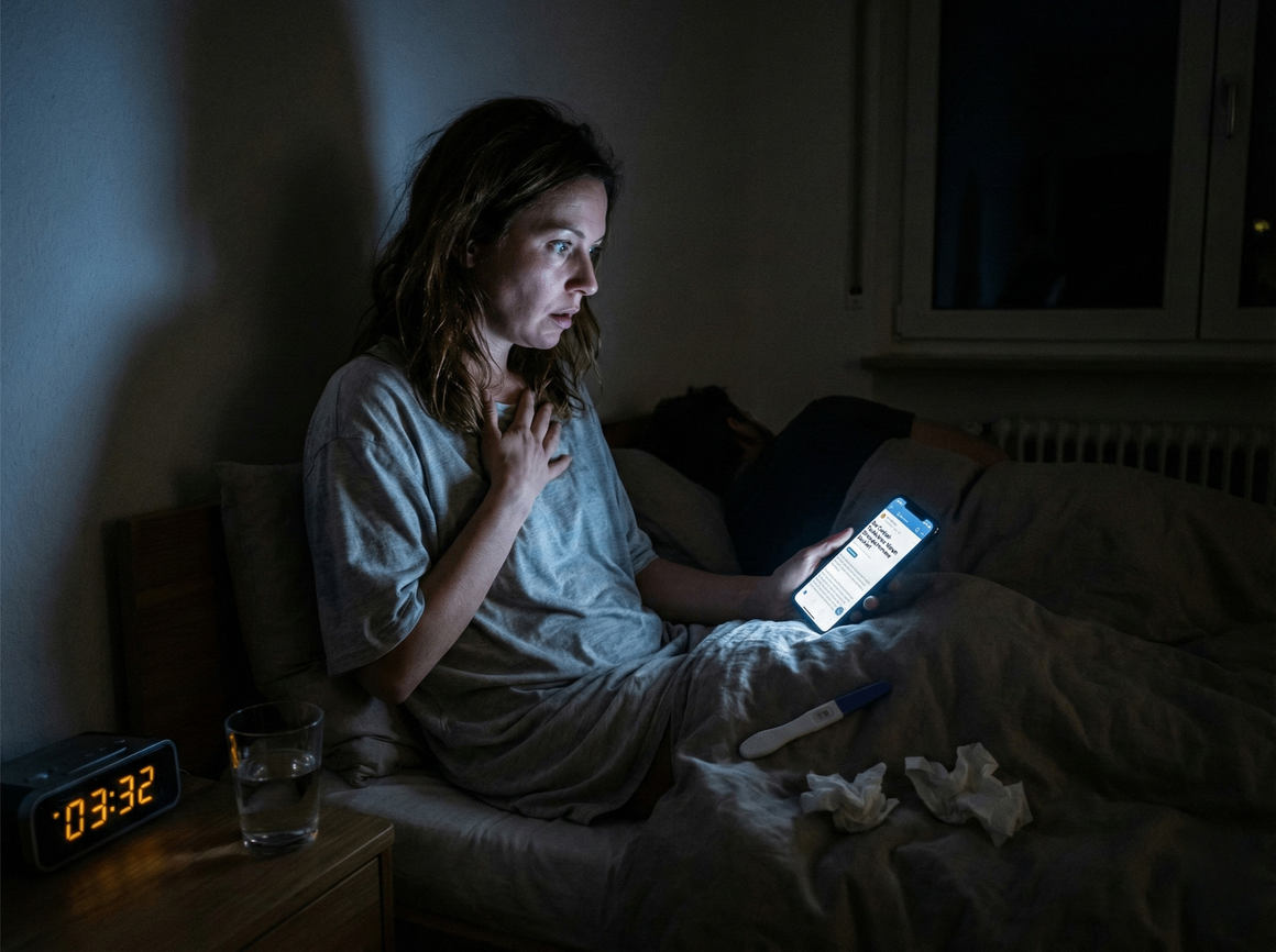 Donna insonne che cerca risposte sul telefono