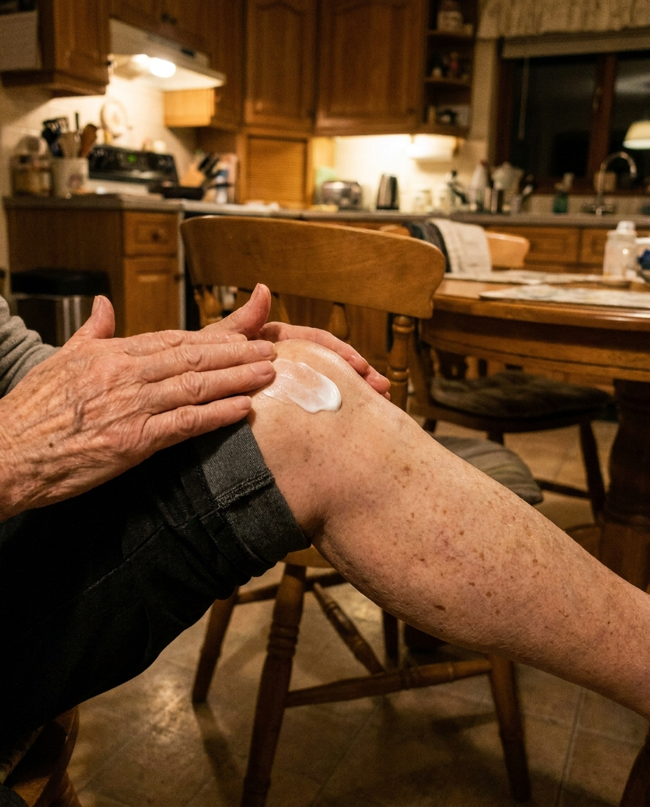 Massaging the cream straight onto the knee of an evening β magnesium and MSM soak in to calm and soothe the joint