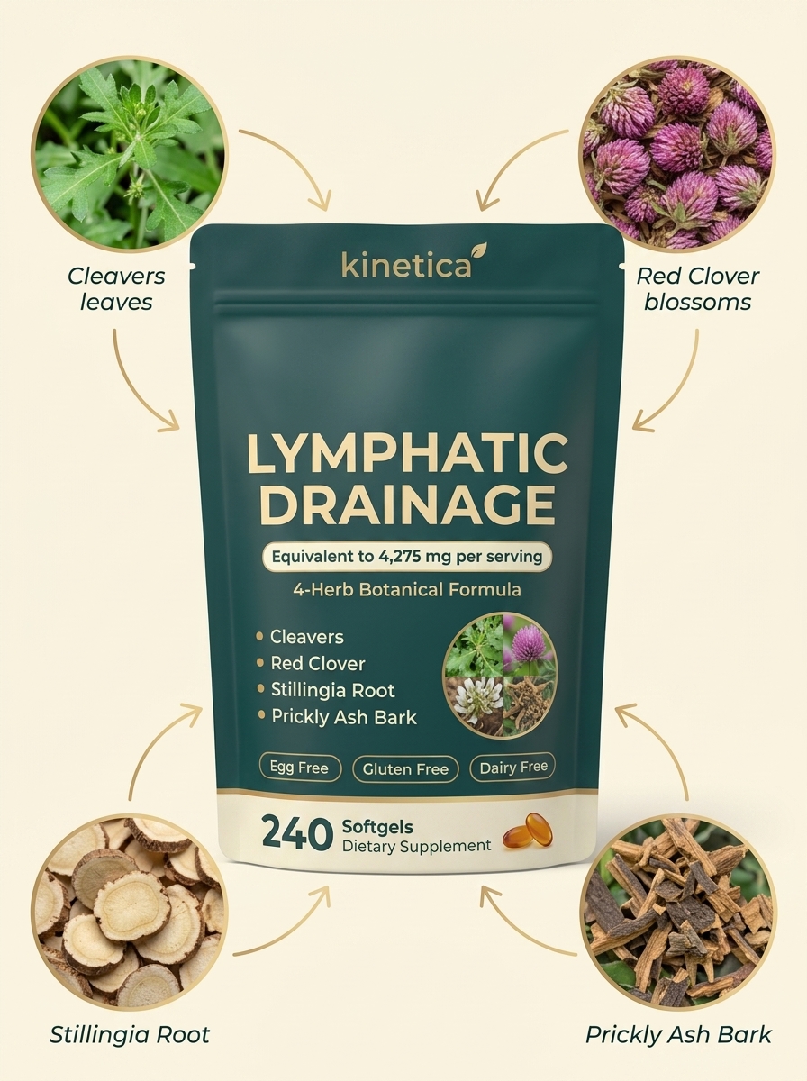 Kinetica lymphatic drainage pouch with Cleavers, Red Clover, Stillingia Root, and Prickly Ash Bark