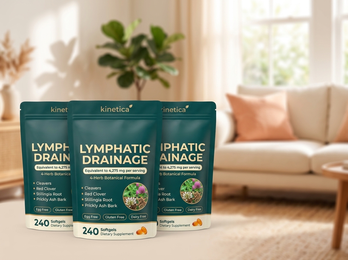 Kinetica lymphatic drainage pouches in a cozy living room