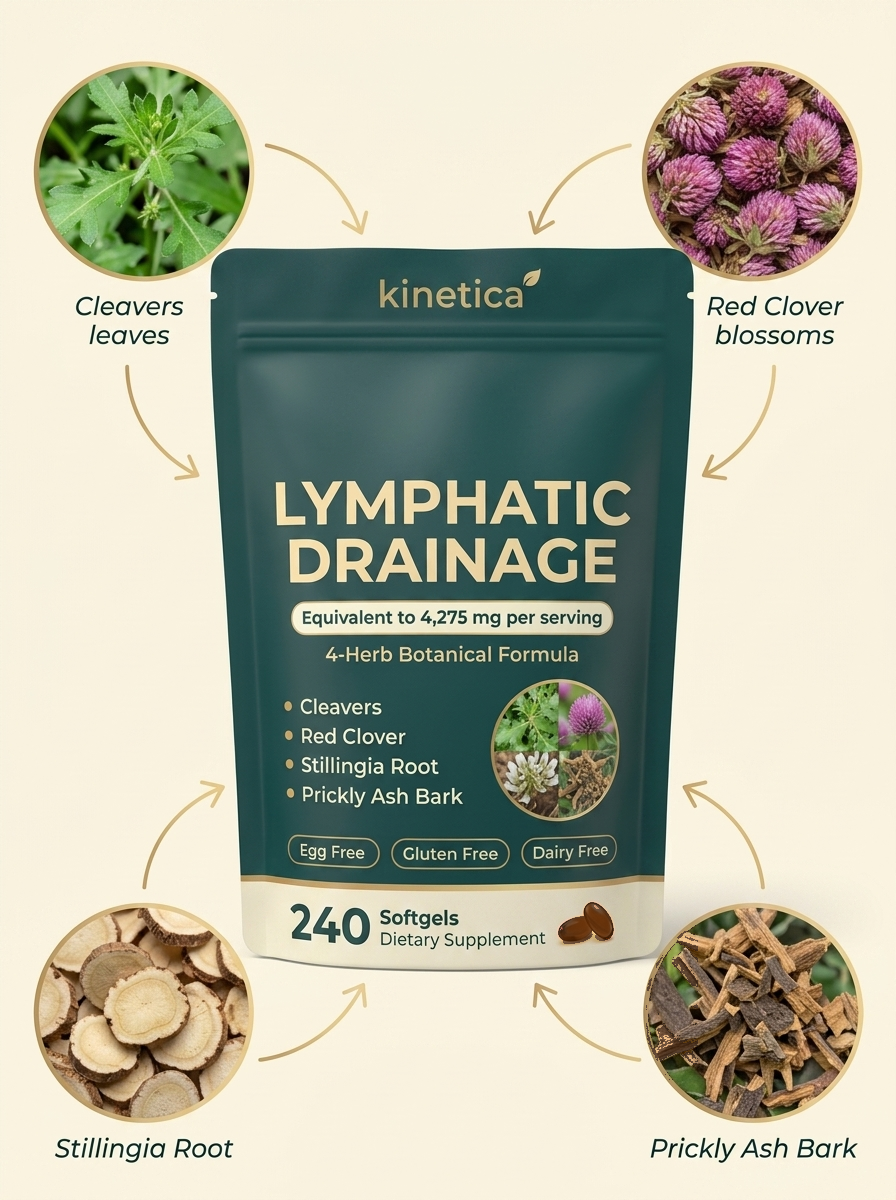 Kinetica lymphatic drainage pouch with Cleavers, Red Clover, Stillingia Root, and Prickly Ash Bark