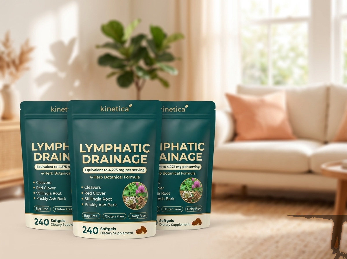 Kinetica lymphatic drainage pouches in a cozy living room