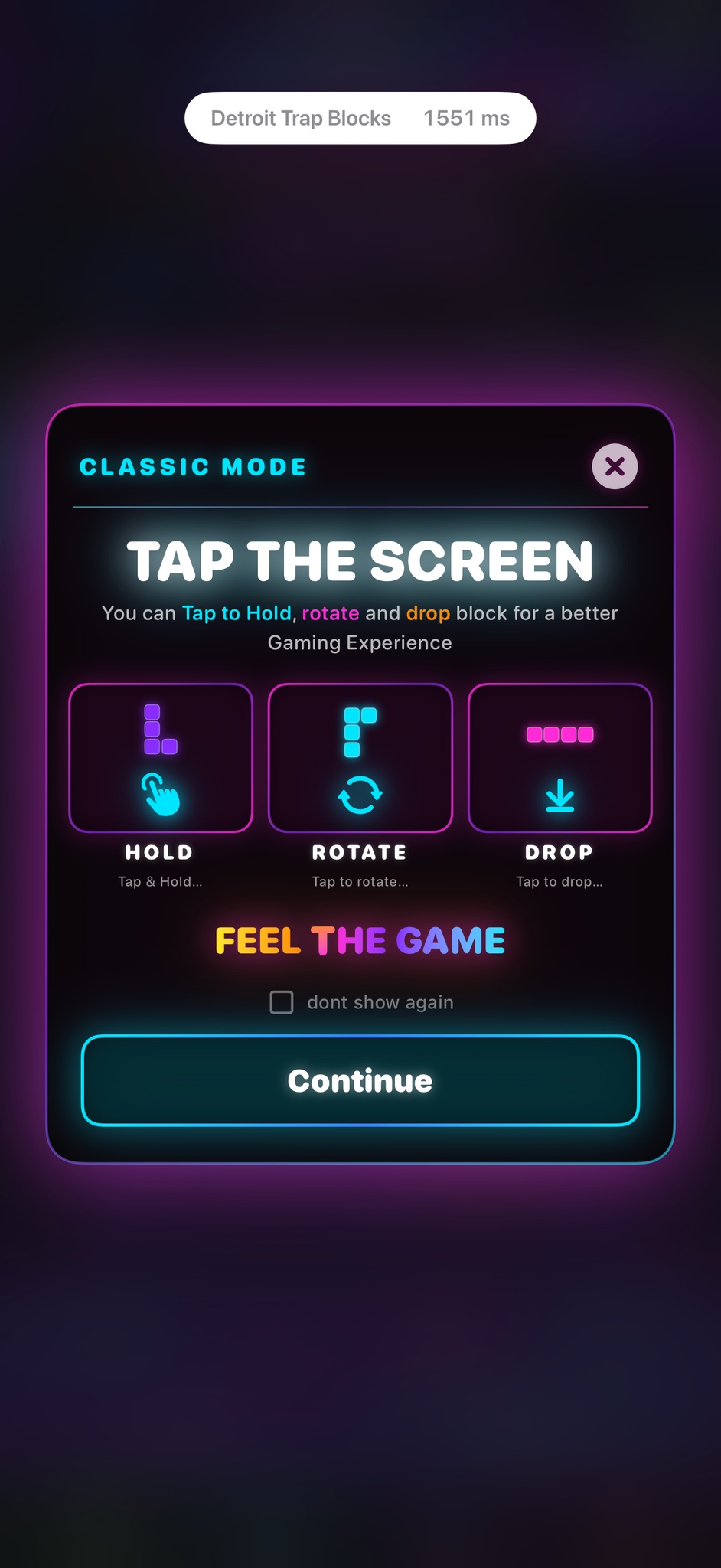 Classic mode tutorial screen