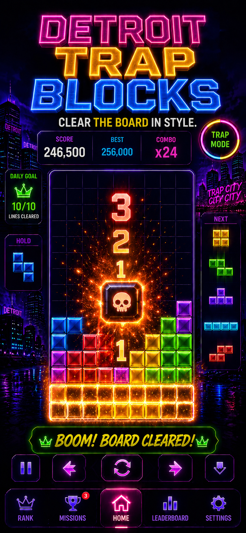 Board cleared gameplay screen