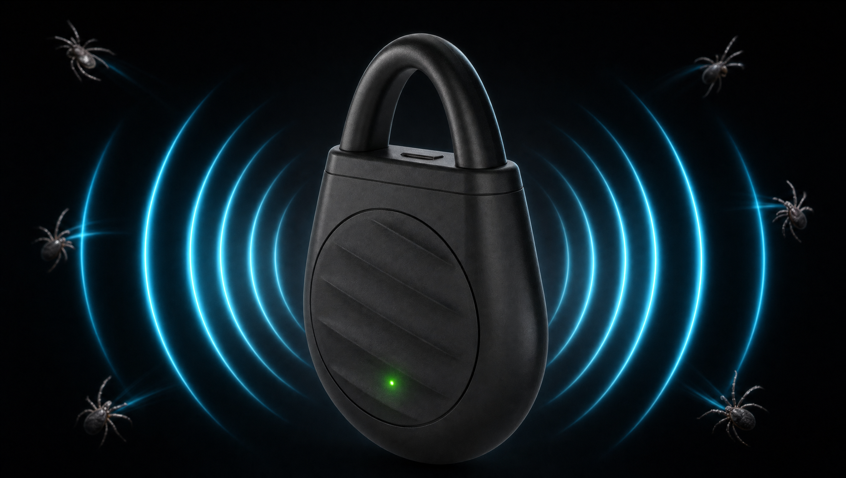 Wild Ward device emitting shifting ultrasonic rings on a dark background