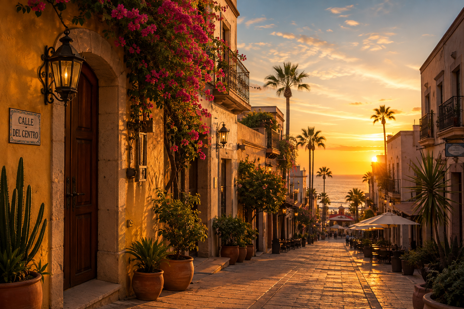 Calle del centro at golden hour, Baja California Sur.
