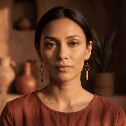The Amazonite Strength Earrings worn