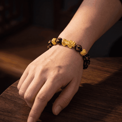 The Feng Shui Obsidian Bracelet worn on the wrist