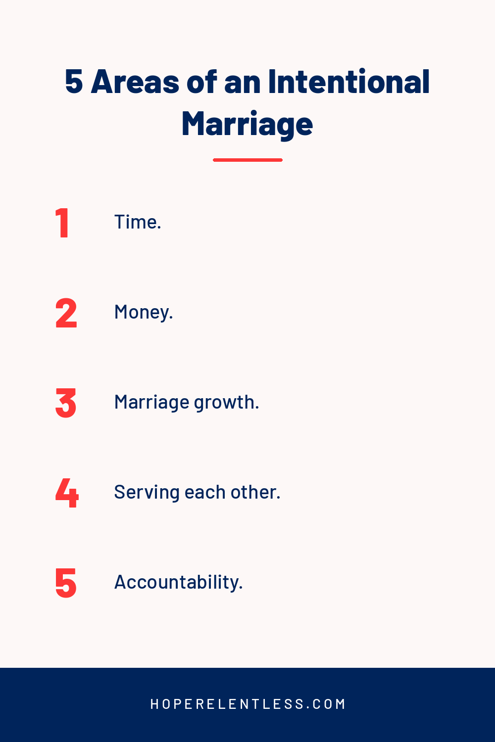 5 areas of an intentional marriage: time, money, growth, serving, and accountability