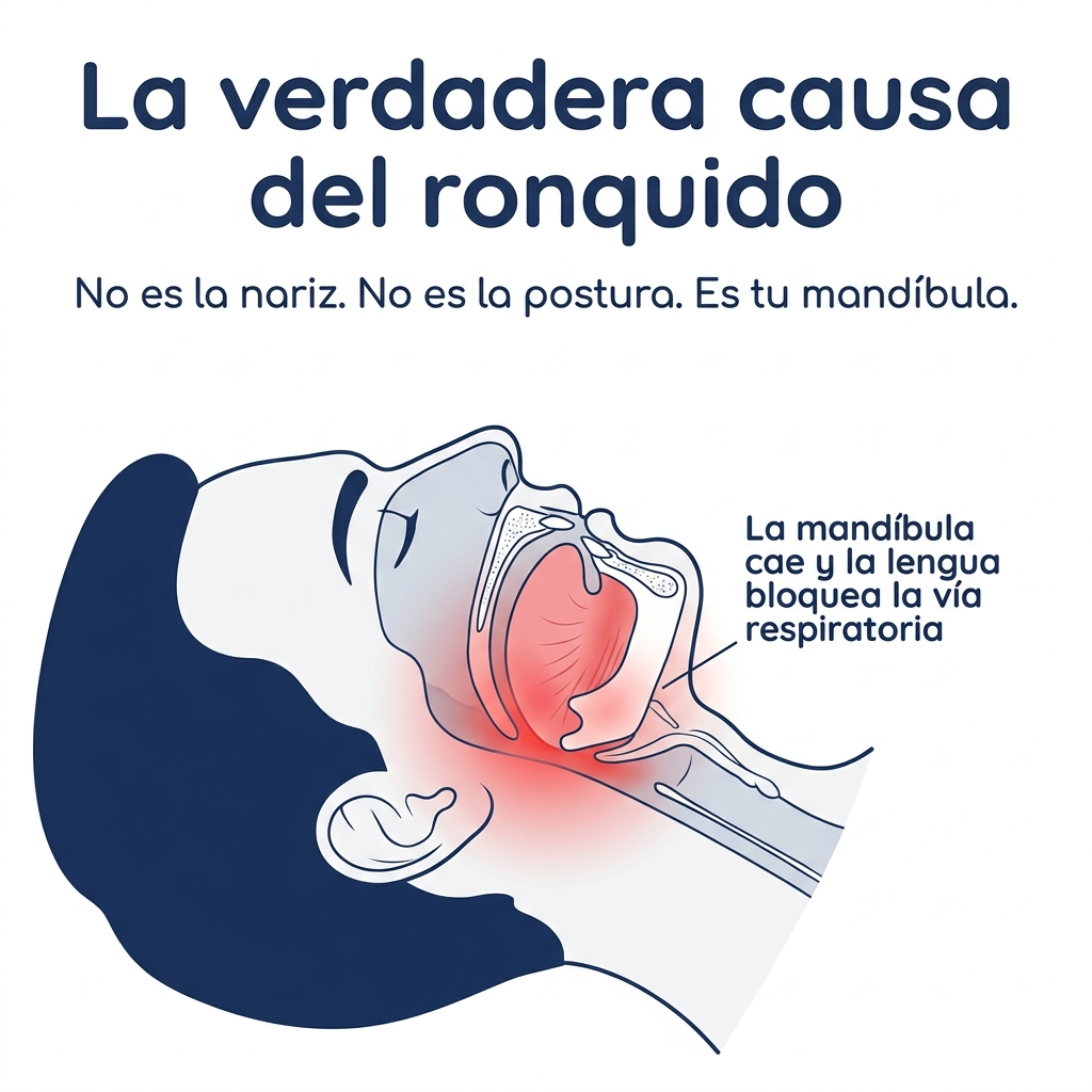 La causa real del ronquido: la mandíbula cae hacia atrás y bloquea la vía, no la nariz