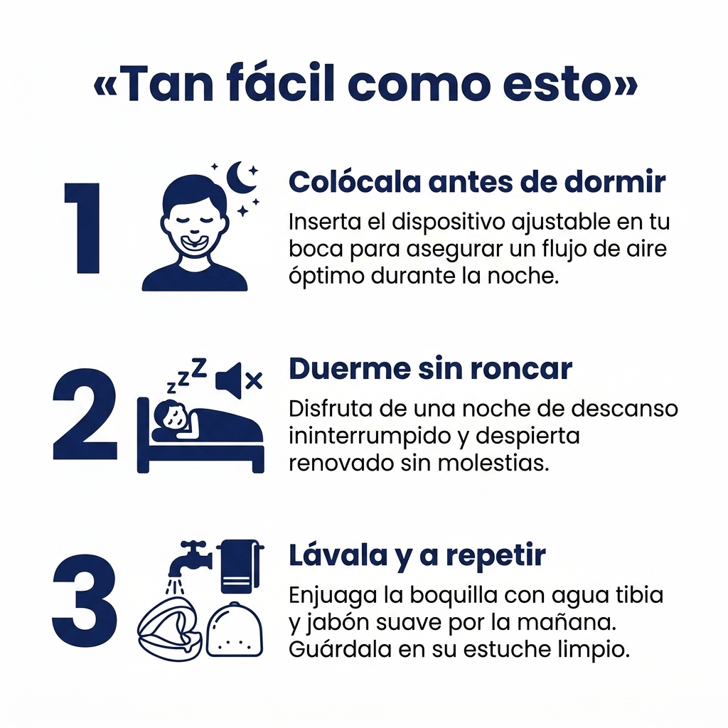 Tres pasos: sácala, ajústala, duerme sin roncar desde la primera noche