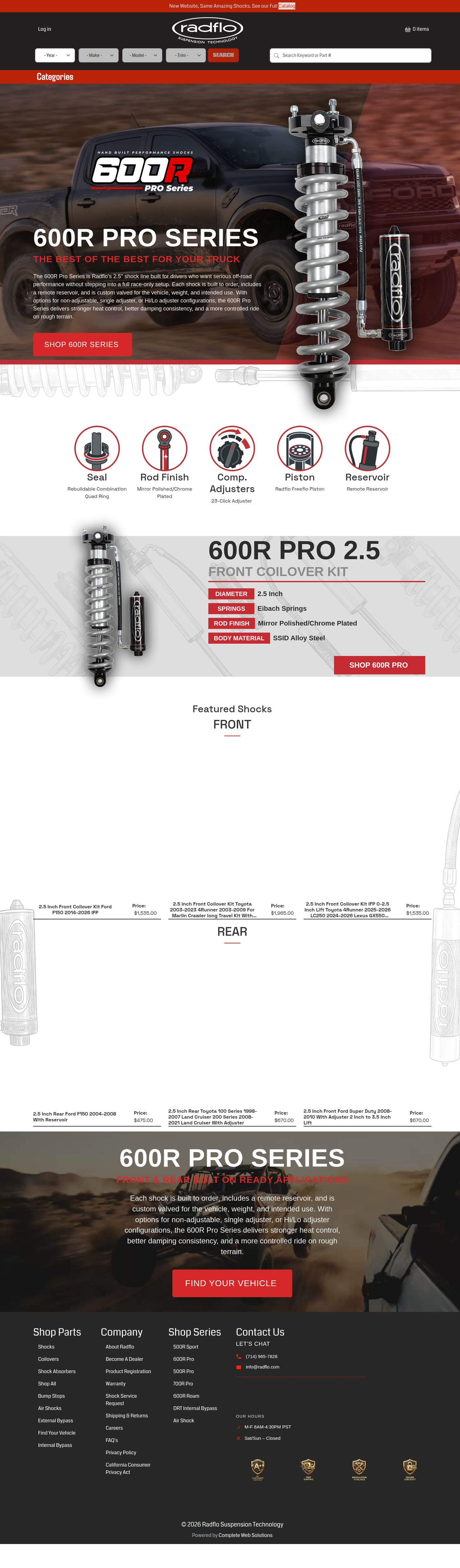 RadFlo 600R Pro Series landing page full preview