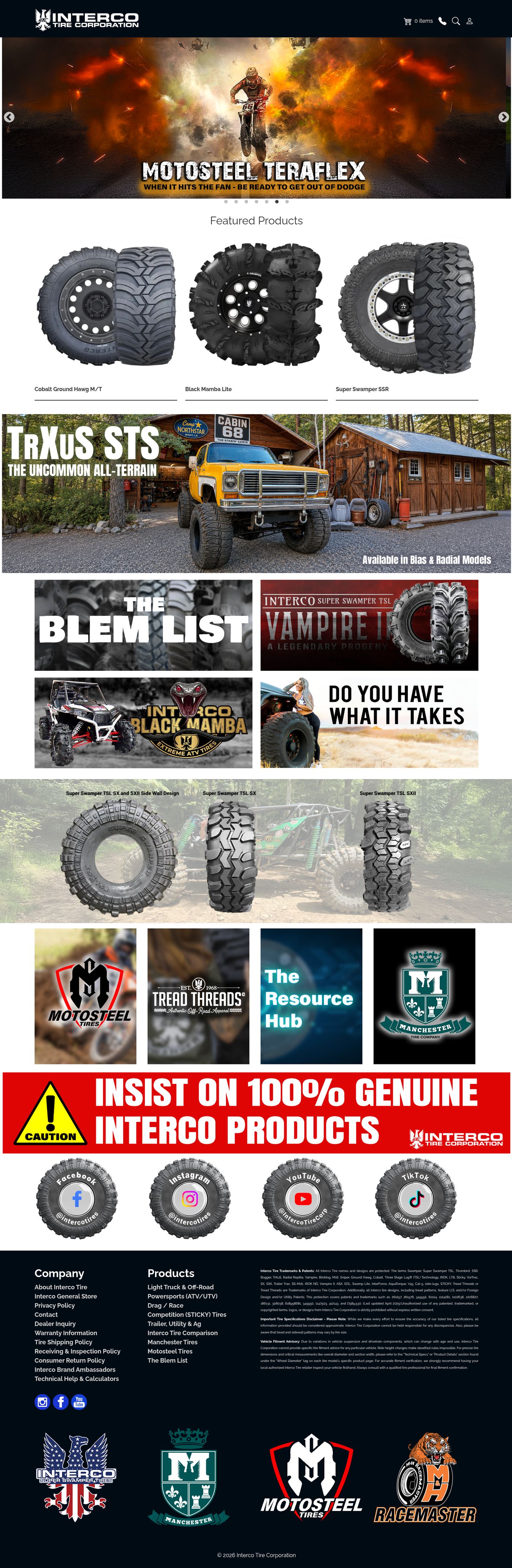 Interco Tire homepage preview