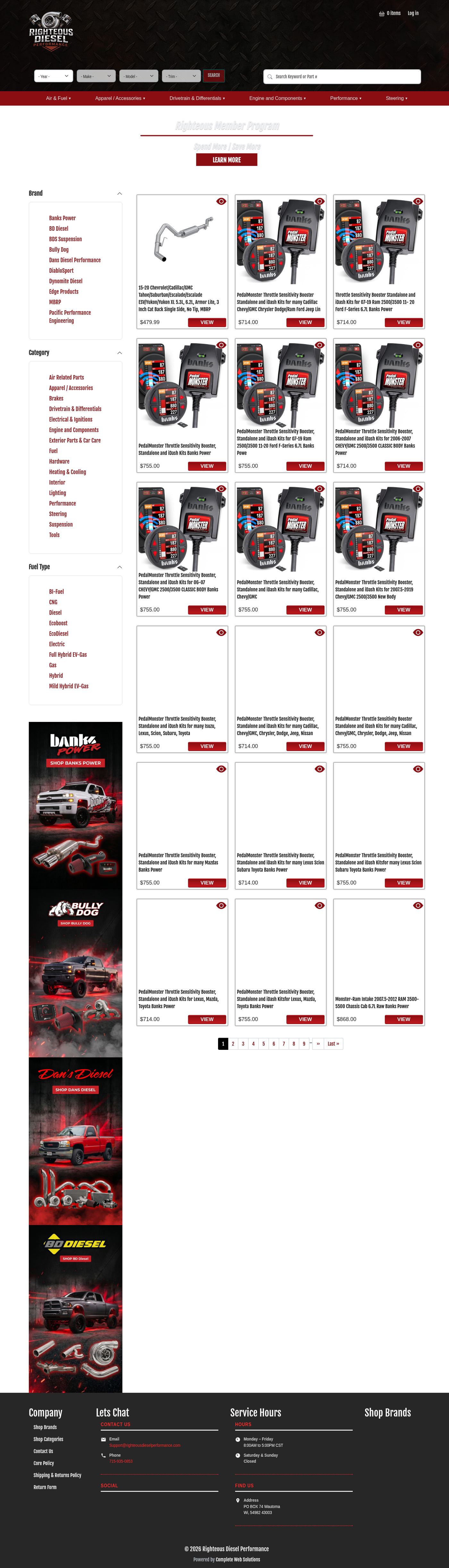 Righteous Diesel shop all product listing page