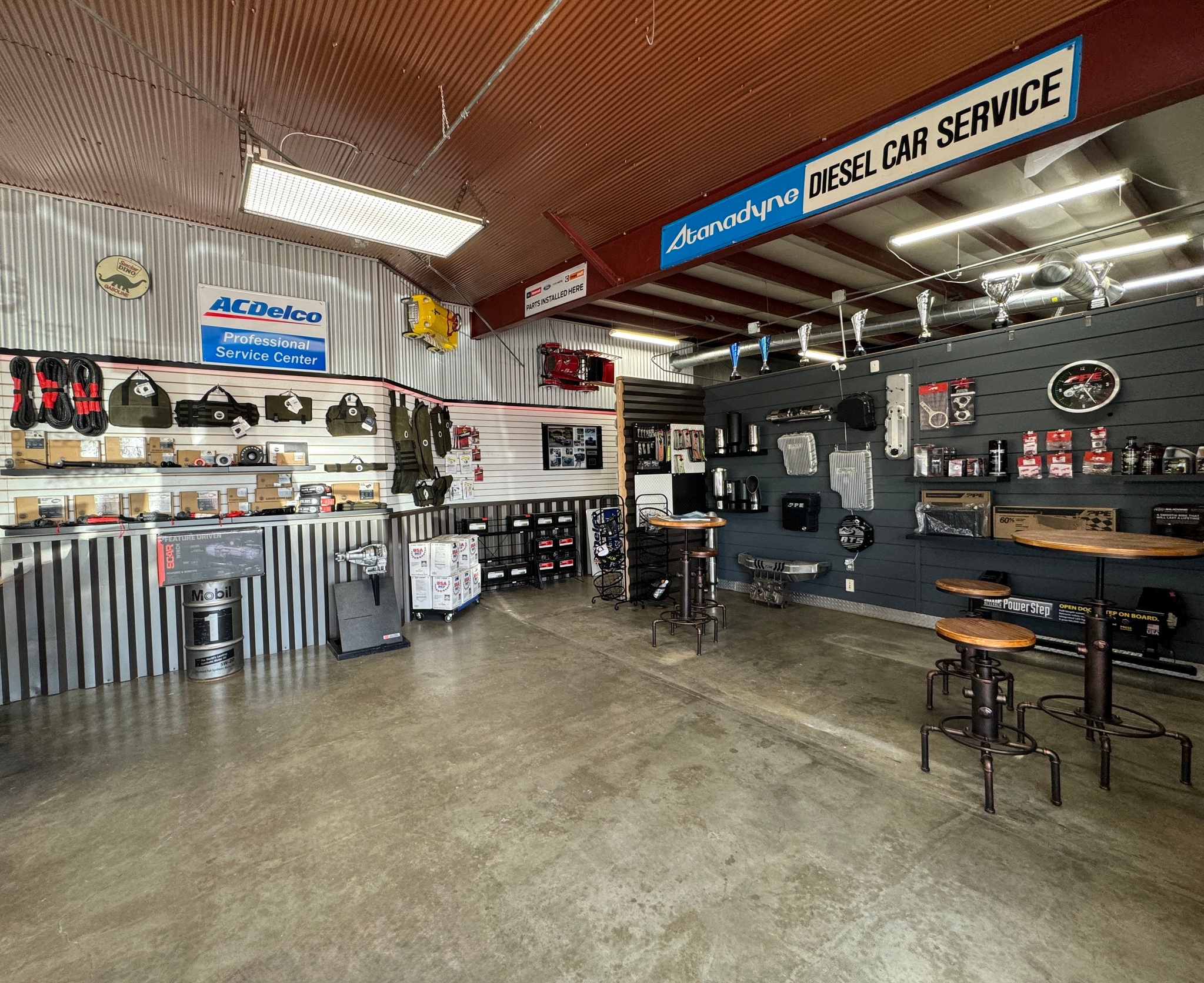 Inside the G & J Diesel showroom and parts counter