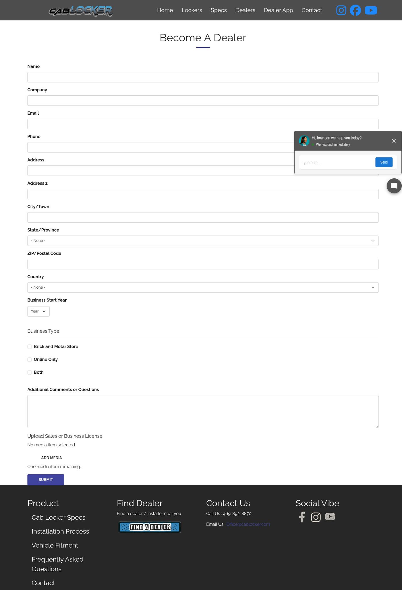 Cab Locker wholesale dealer application form