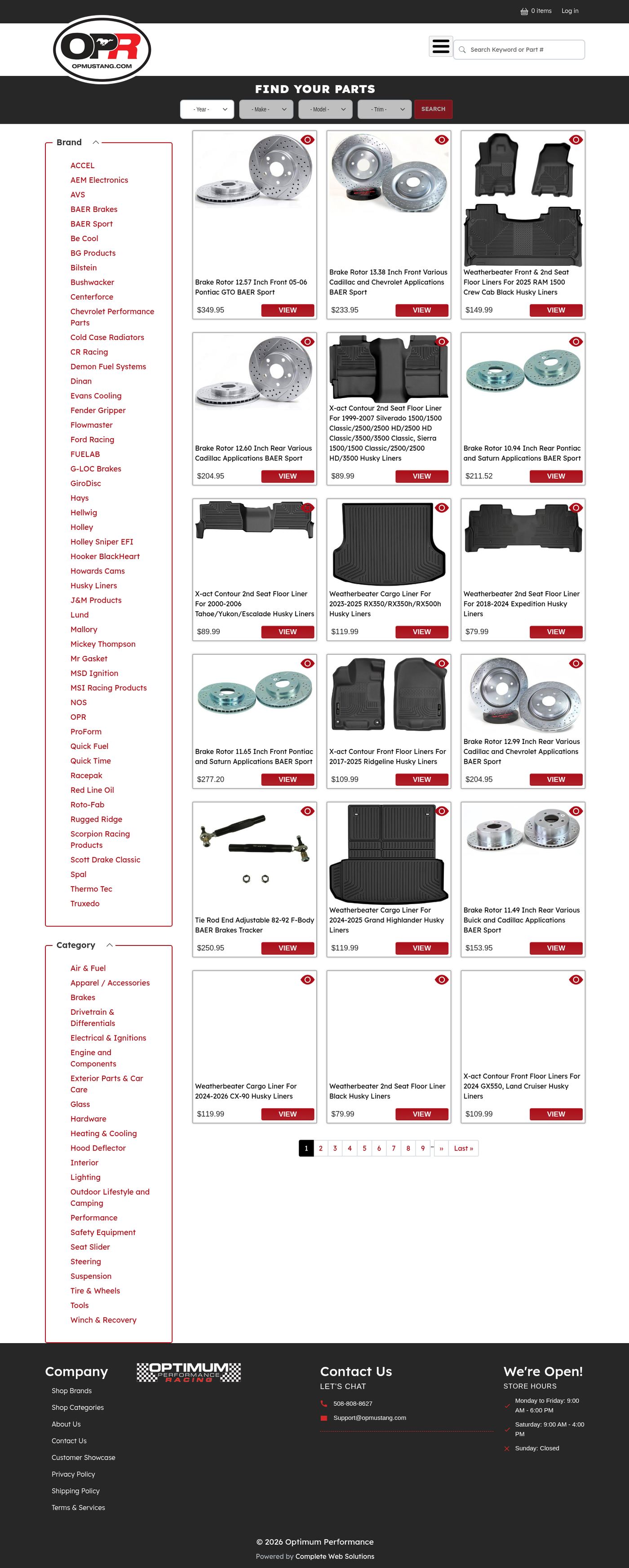 OP Mustang shop all product listing page