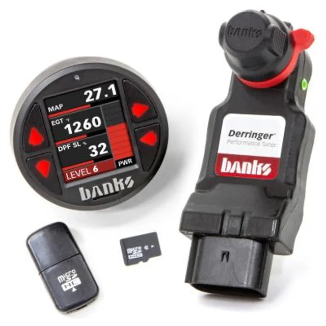 Banks Derringer performance tuner with gauge, microSD card, and reader
