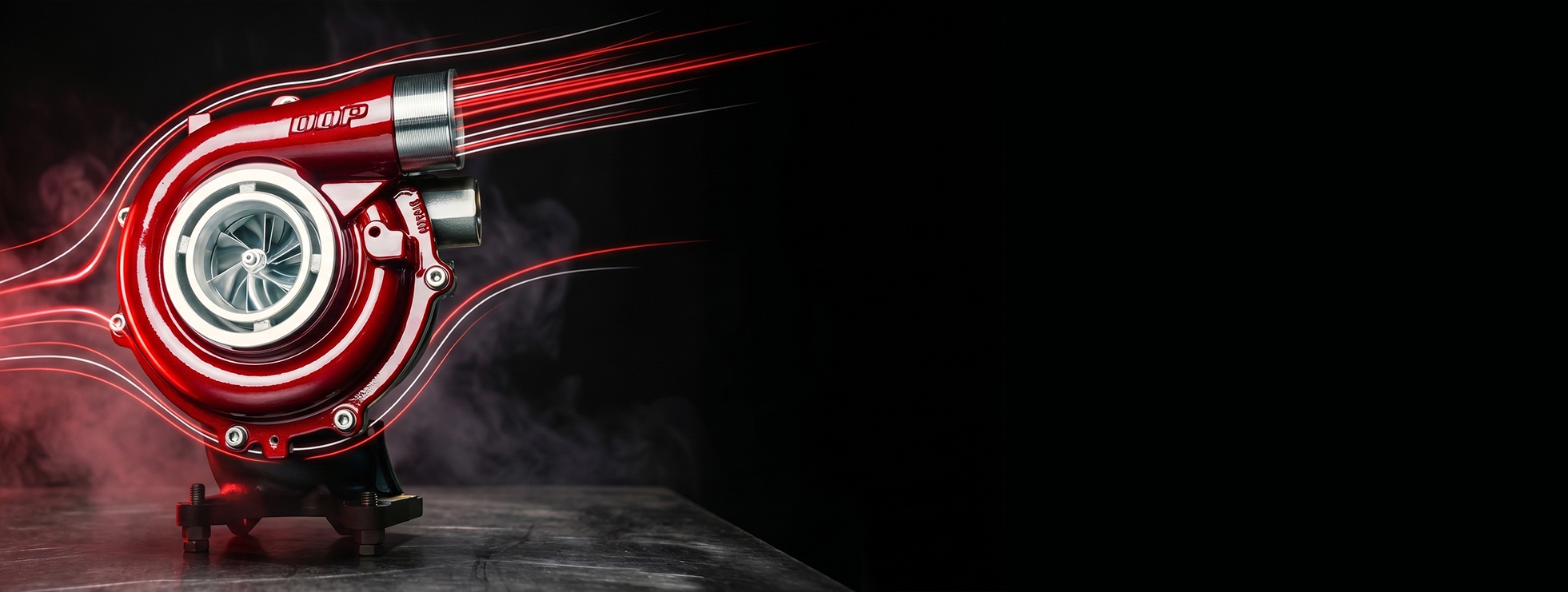 Candy red DDP Dominator turbocharger with red speed lines