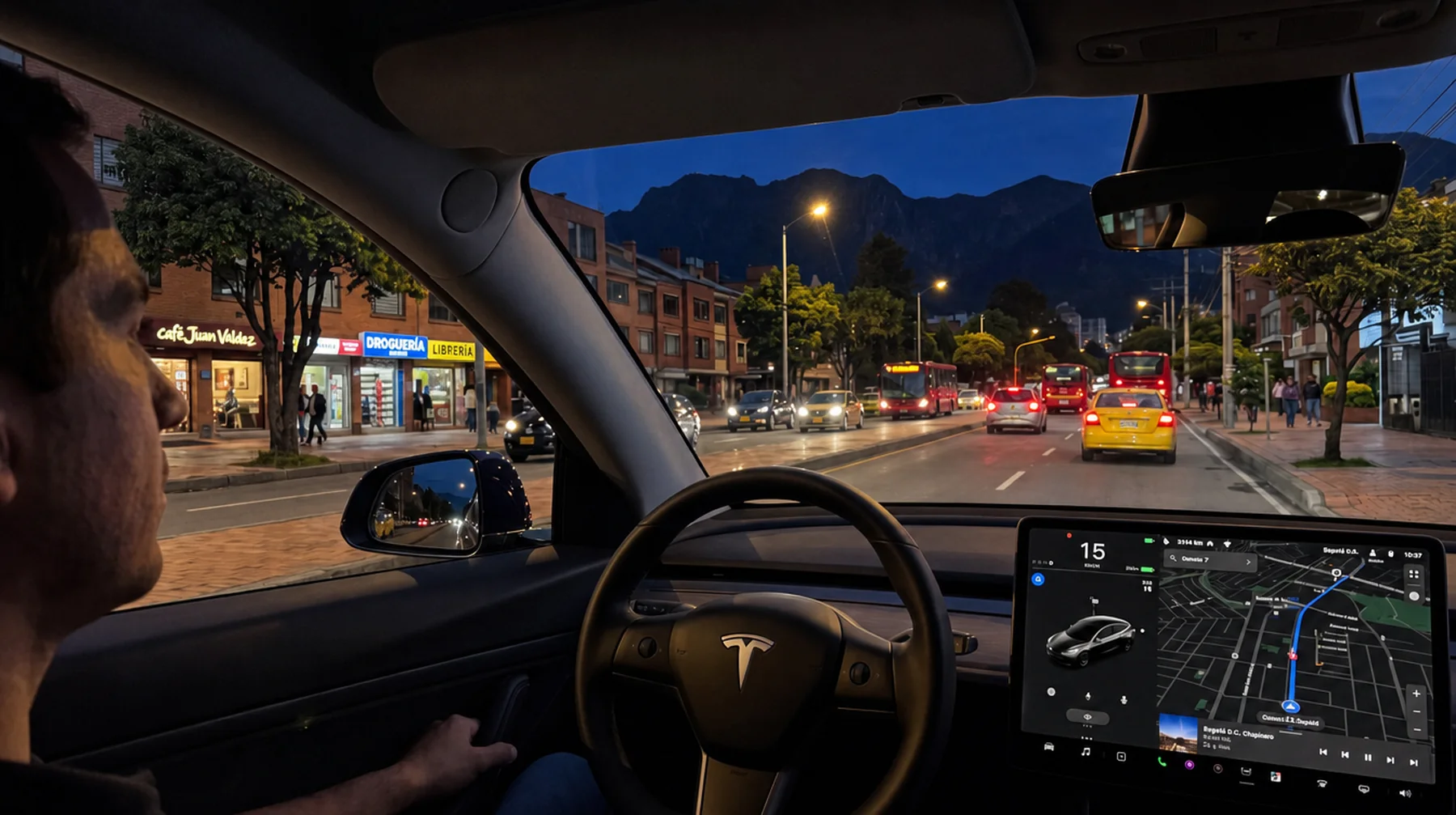 Vista nocturna desde el volante con película 3M premium: nítida y sin halos