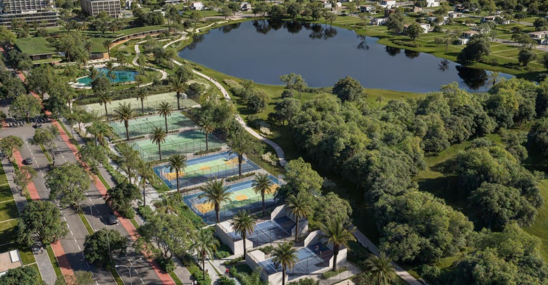 Complexo esportivo Cidade dos Lagos Porto Belo - vista do projeto urbanistico com quadras e areas verdes
