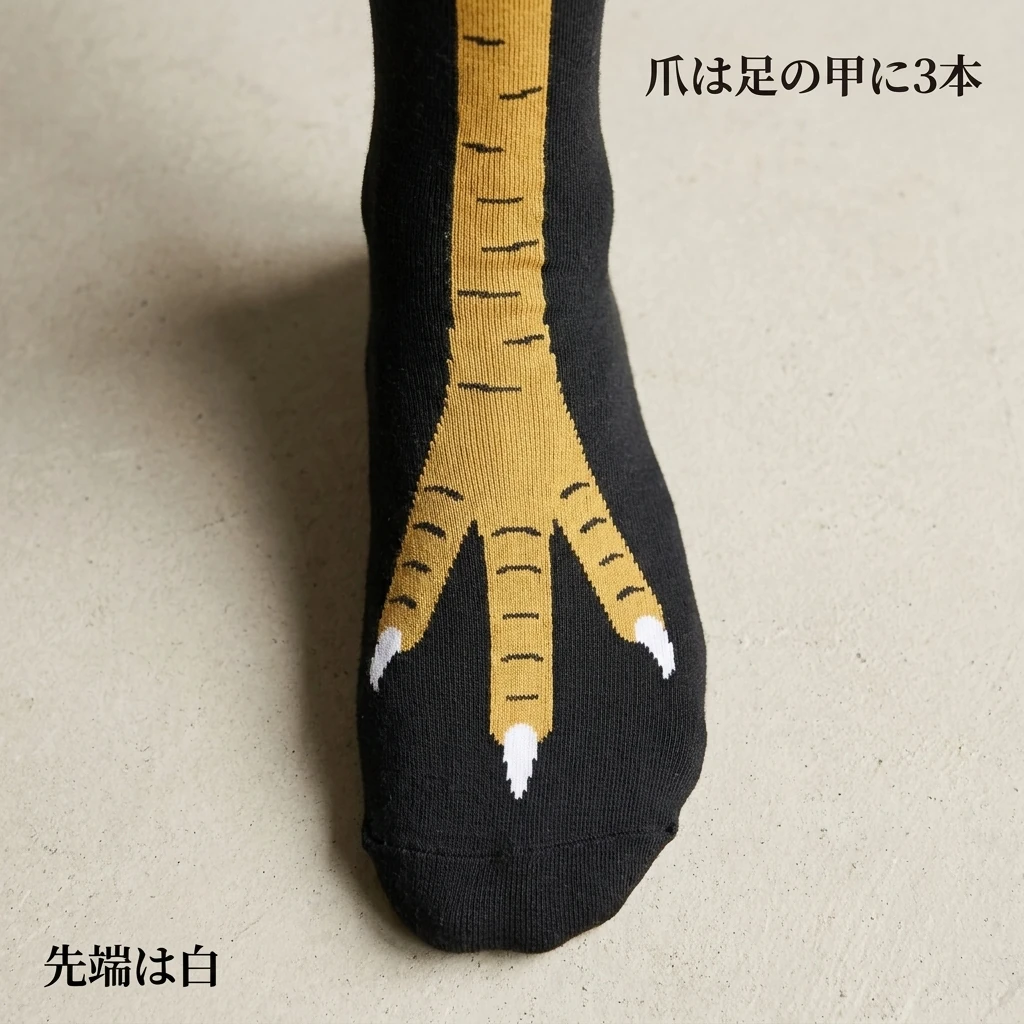 足の甲に広がる3本の爪と白い爪先