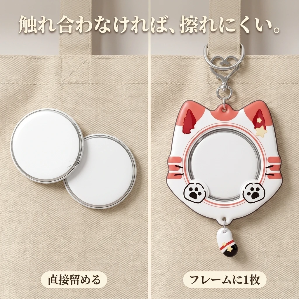 直接留めた場合とフレームに収めた場合の比較