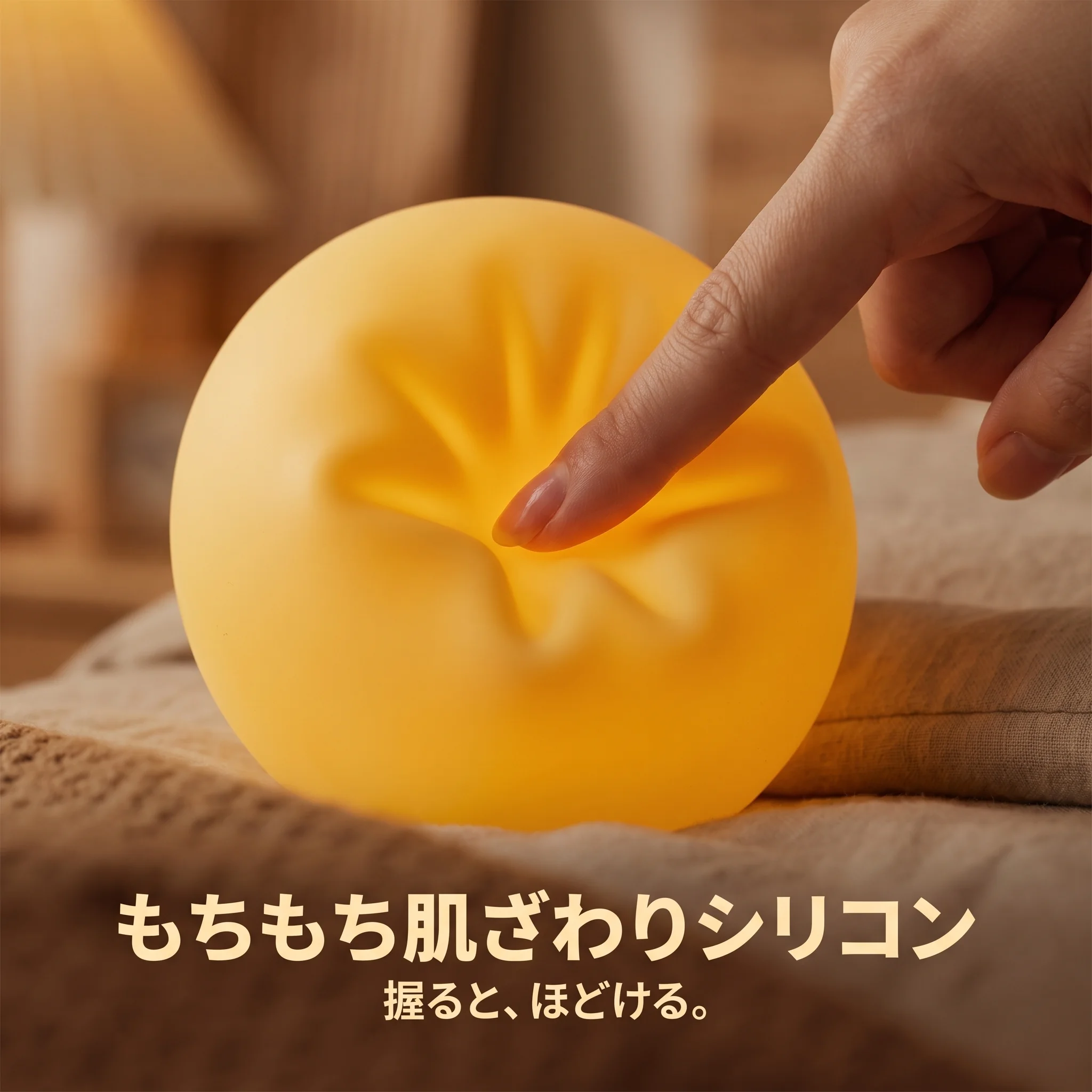 もちもちシリコンの気球ライトを押す指