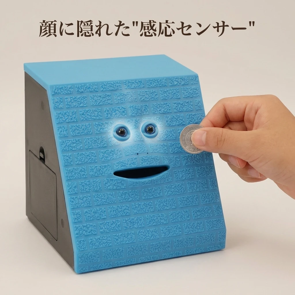 コインを口元に近づける手とセンサー