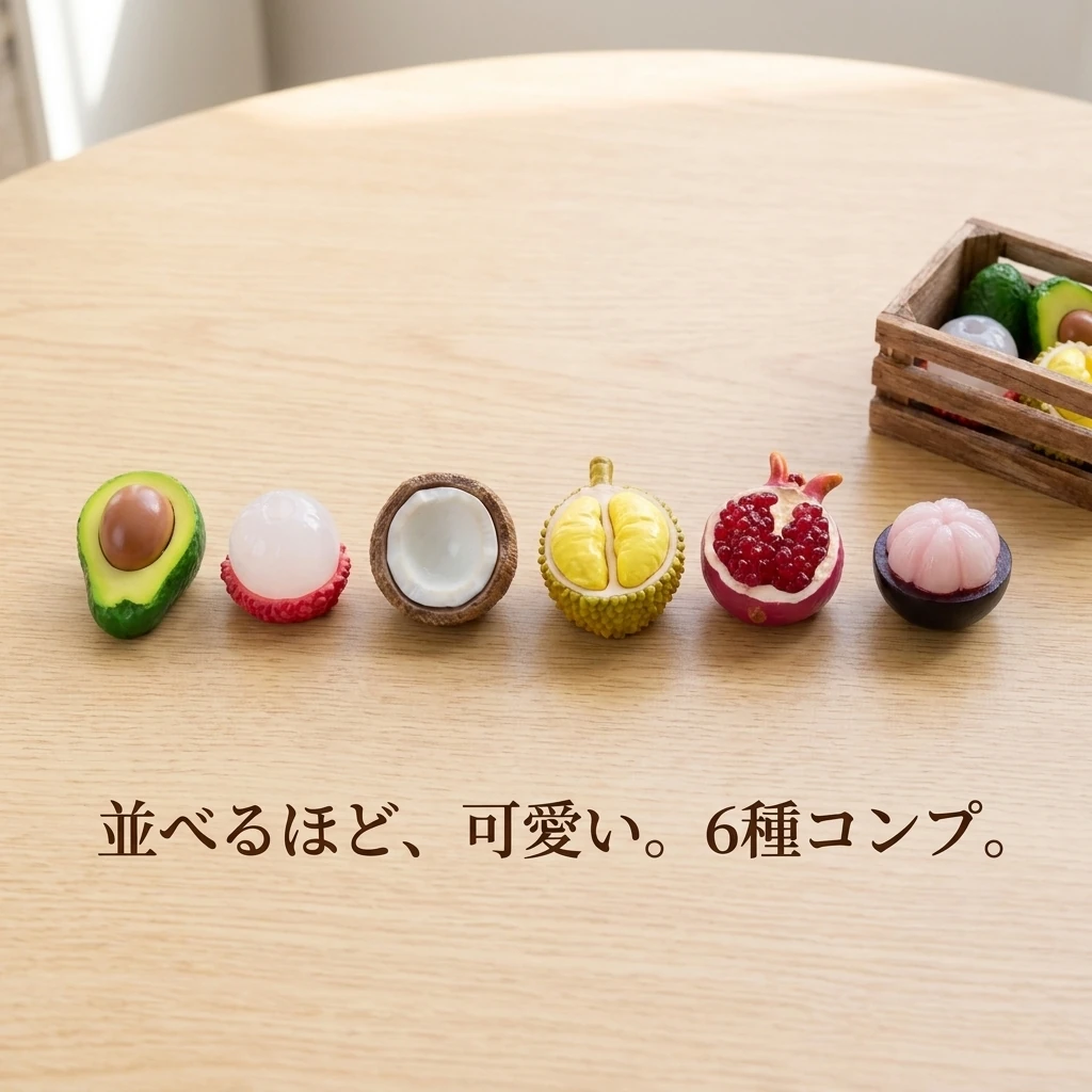 6種のエキゾチック断面フルーツミニチュアを並べた写真