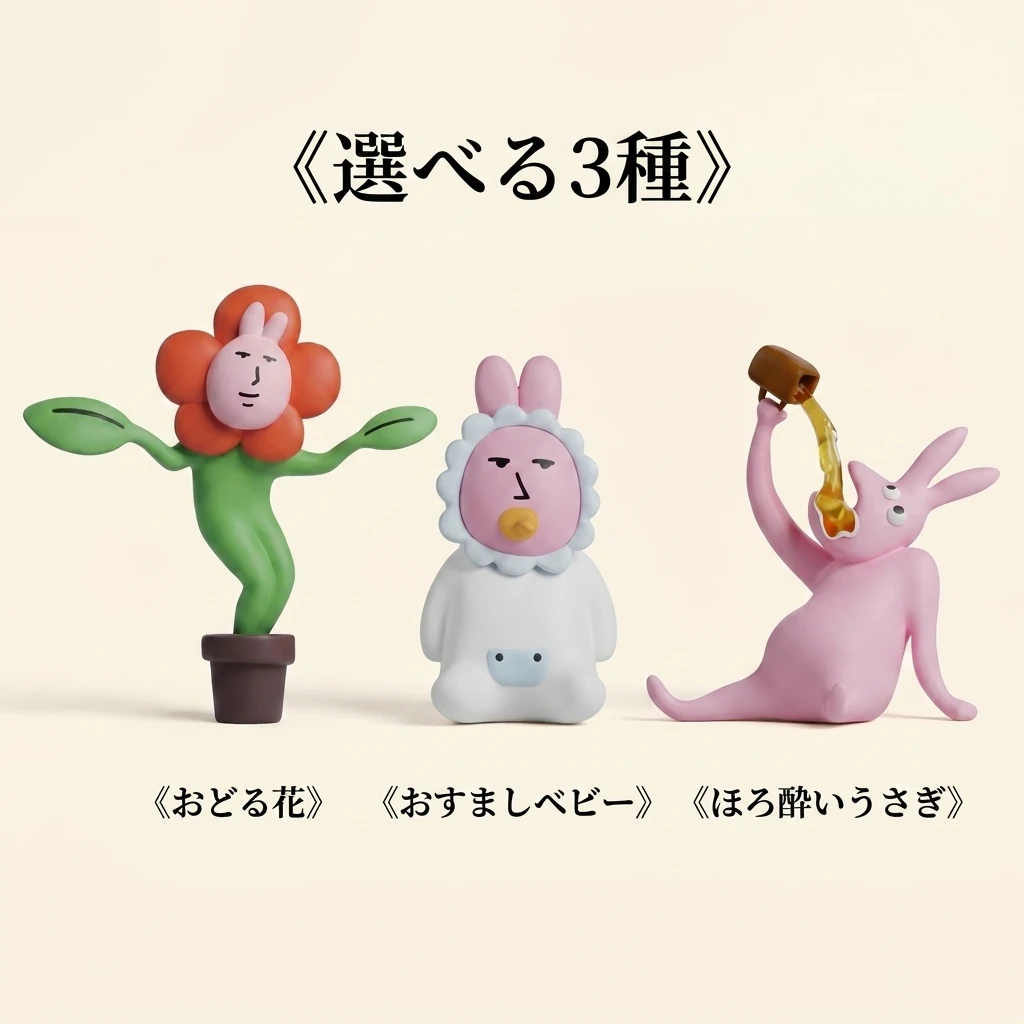 選べる3種：おどる花・おすましベビー・ほろ酔いうさぎ