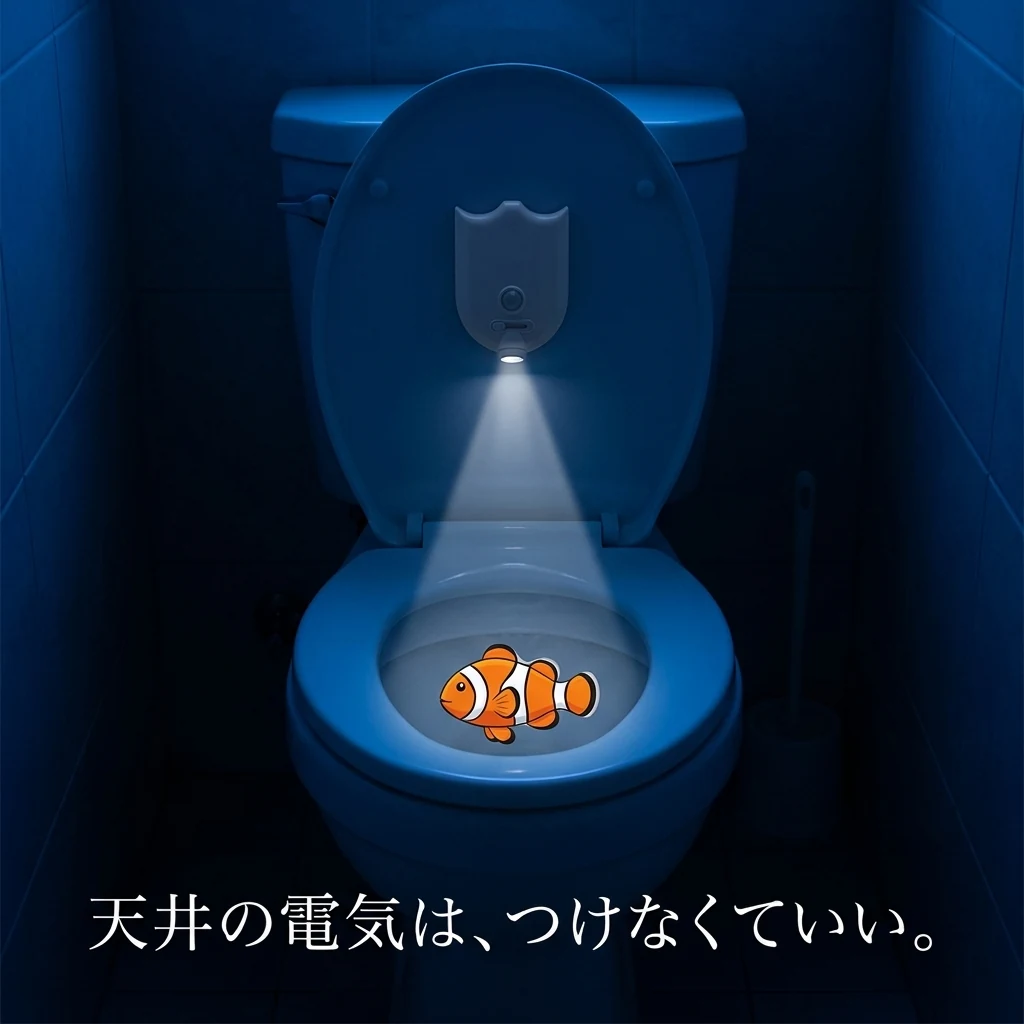 夜のトイレに投影されたクマノミ