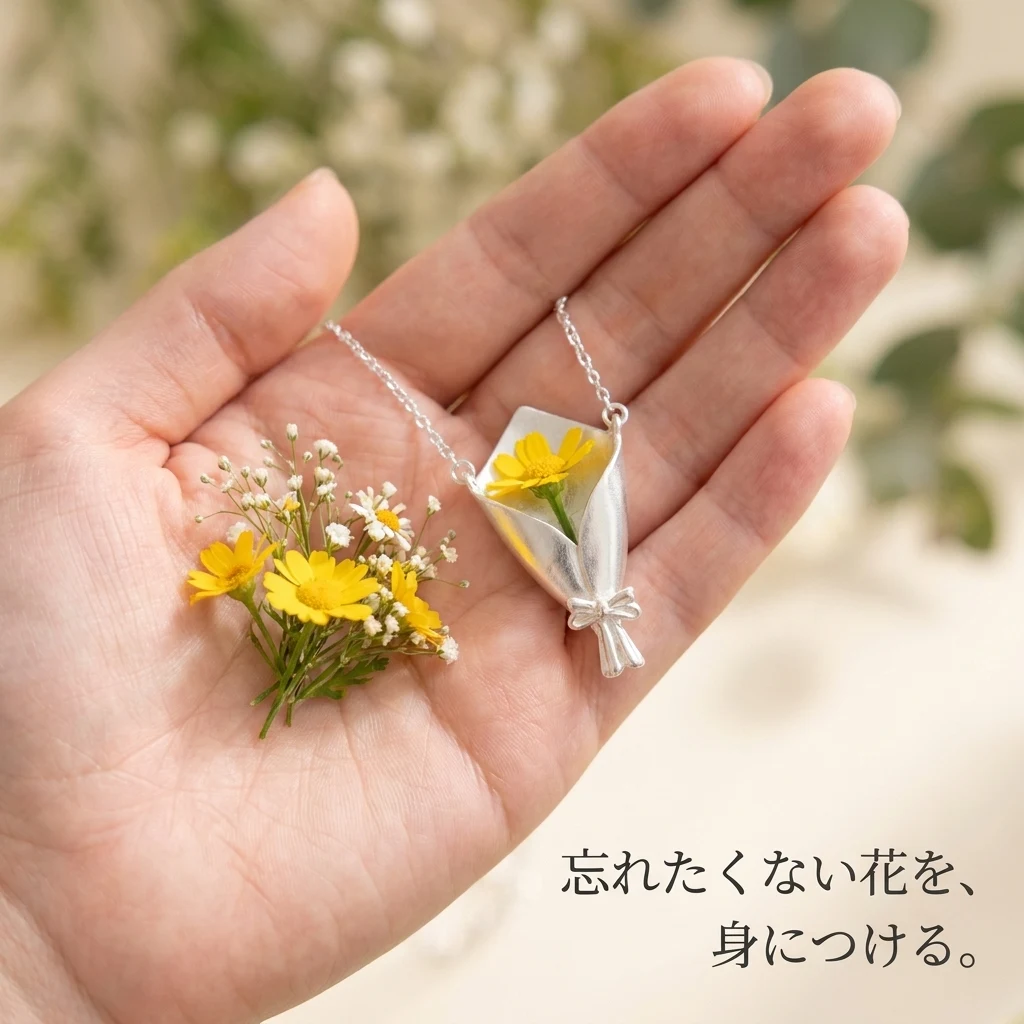 忘れたくない花を挿したミニ花束ネックレス