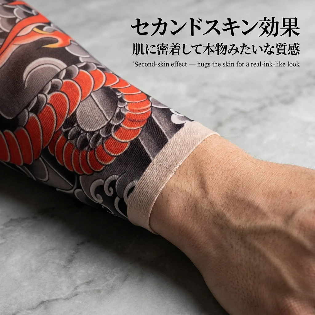 肌に密着するセカンドスキンの和彫りマクロ