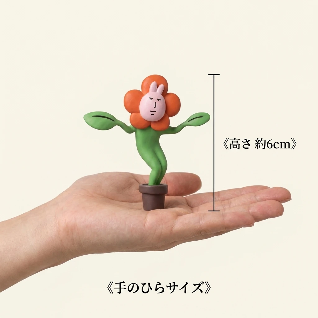 手のひらサイズ、高さ約6cmのスケール比較