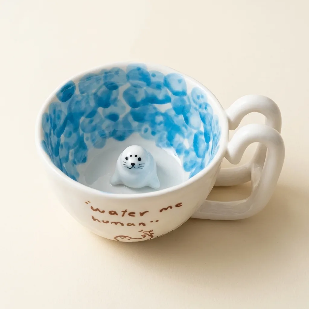立体アザラシと手描き風の水面