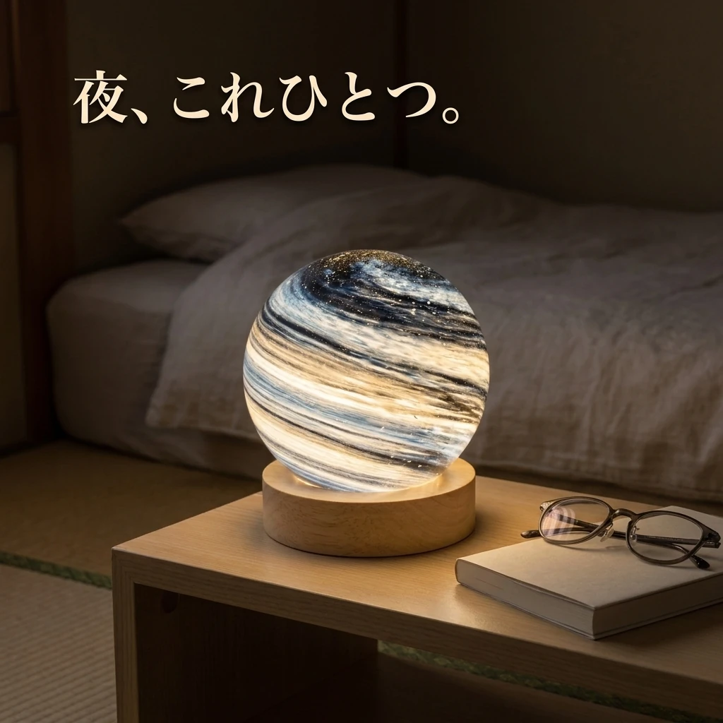 夜のベッドサイドに灯したところ