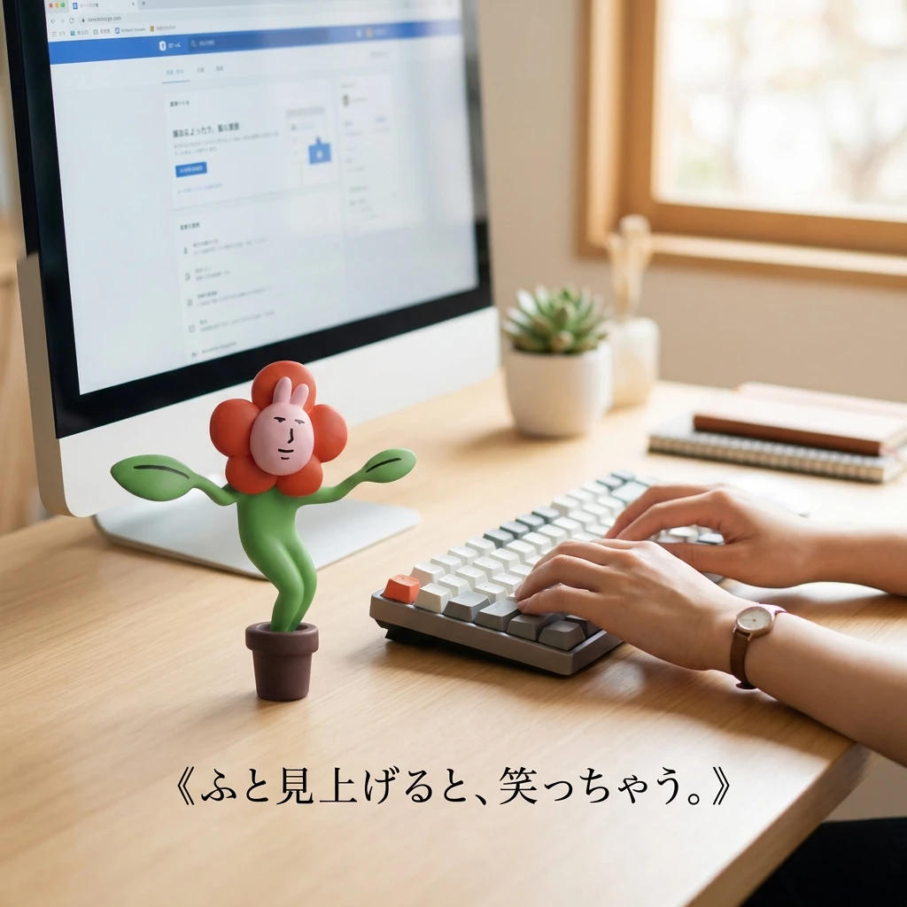 デスクのモニター横に置いた「おどる花」