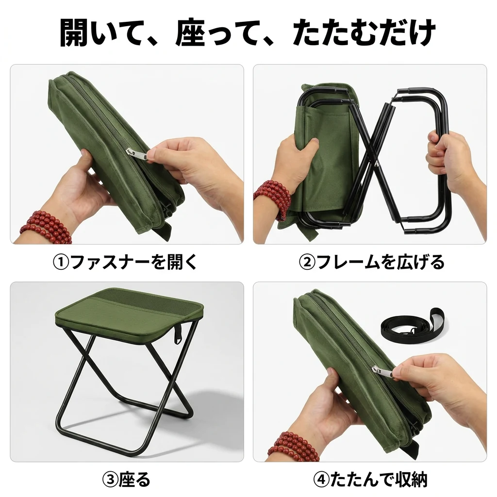 開いて座ってたたむだけ