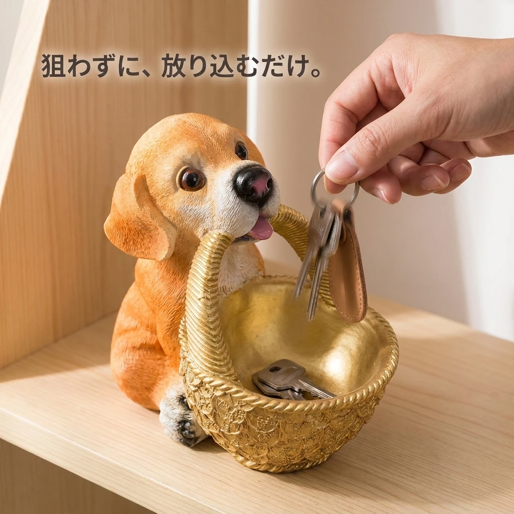 かごに鍵を放り込むところ