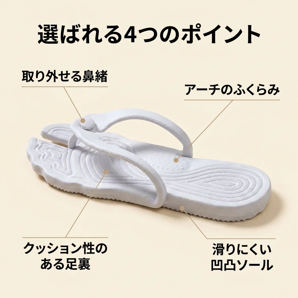 ソールの厚みとアーチのふくらみ、足裏の心地よい凹凸のクローズアップ