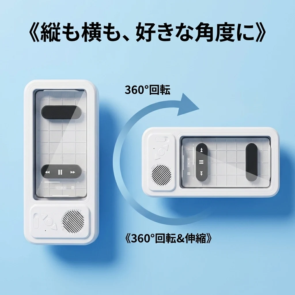 360°回転・伸縮マウントで縦向き・横向きに角度調整